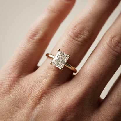 Radiant Cut Lab Grown Diamond Solitaire Engagement Ring in Rich Yellow Gold