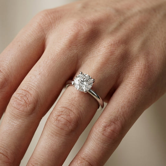 Round Cut Lab Grown Diamond Chevron Solitaire Engagement Ring in Platinum