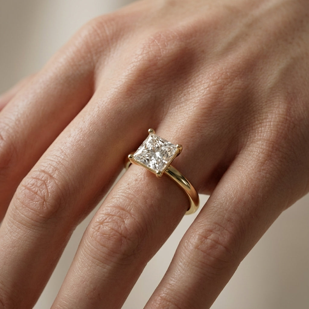 Princess Cut Lab Grown Diamond Solitaire Engagement Ring in Rich Yellow Gold