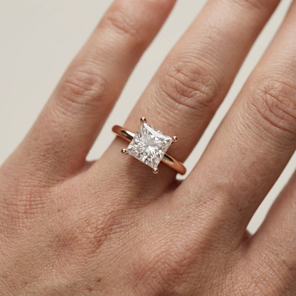 Princess Cut Lab Grown Diamond Solitaire Engagement Ring in Warm Rose Gold