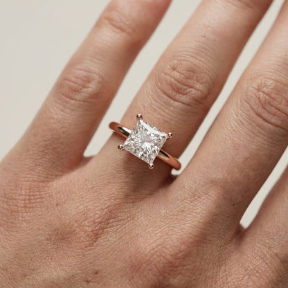 Princess Cut Lab Grown Diamond Solitaire Engagement Ring in Warm Rose Gold
