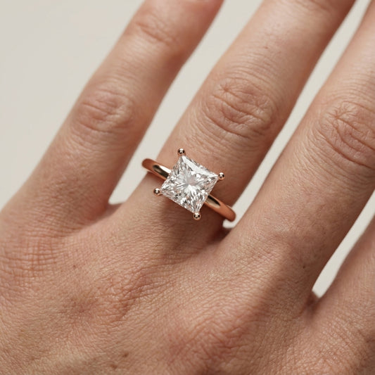 Princess Cut Lab Grown Diamond Solitaire Engagement Ring in Warm Rose Gold