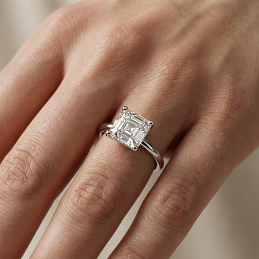 Asscher Cut Lab Grown Diamond Solitaire Engagement Ring in Platinum