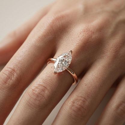 East-West Marquise Cut Lab Grown Diamond Solitaire Engagement Ring in Rose Gold