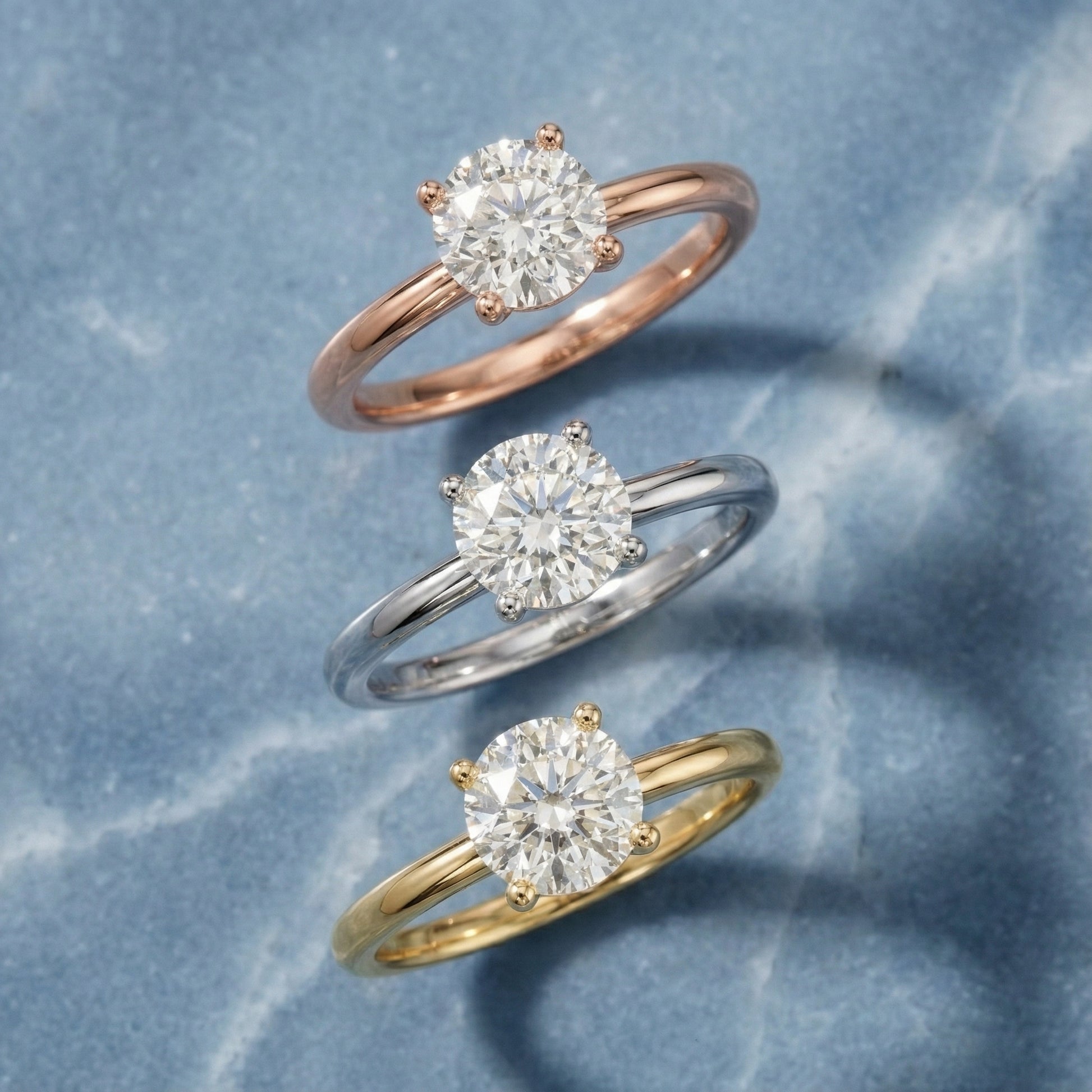 Round Cut Lab Grown Diamond Chevron Solitaire Engagement Ring in Rose Gold