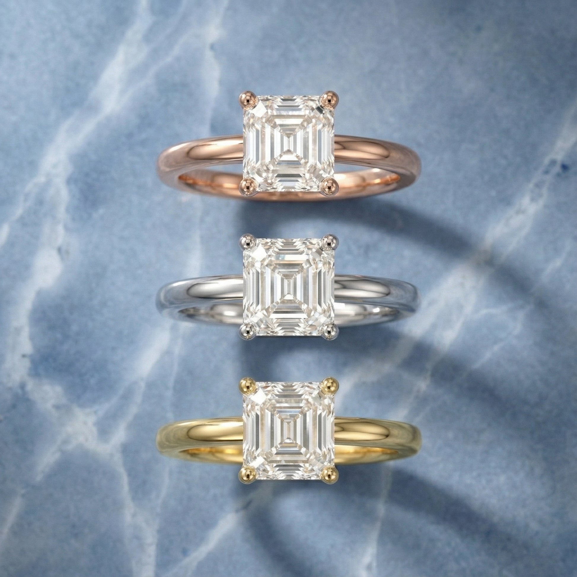 Asscher Cut Lab Grown Diamond Solitaire Engagement Ring in Platinum