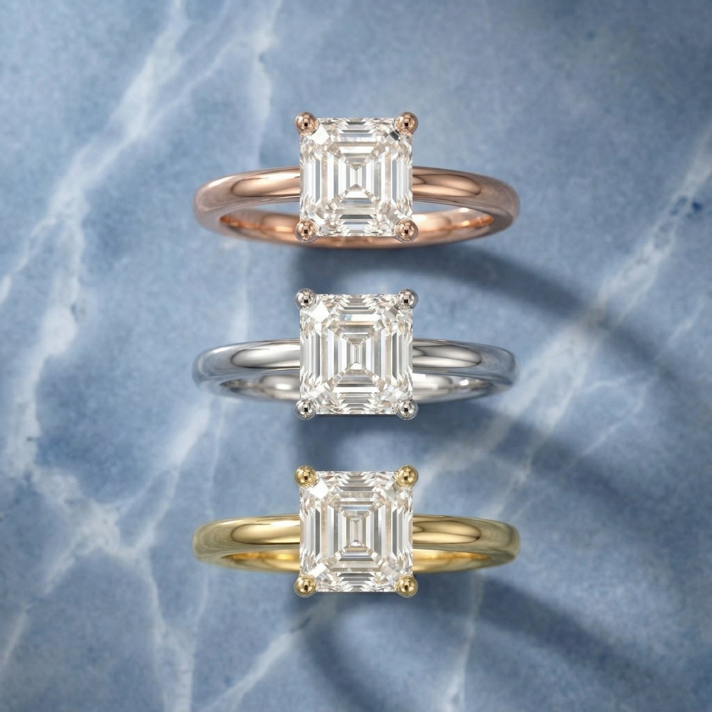 Asscher Cut Lab Grown Diamond Solitaire Engagement Ring in Silver