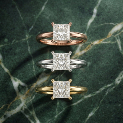 Princess Cut Lab Grown Diamond Solitaire Engagement Ring in Warm Rose Gold