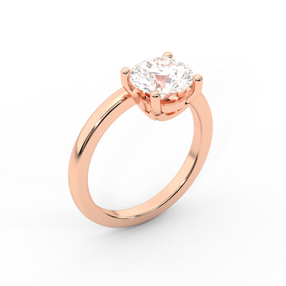 Round Cut Lab Grown Diamond Chevron Solitaire Engagement Ring in Rose Gold