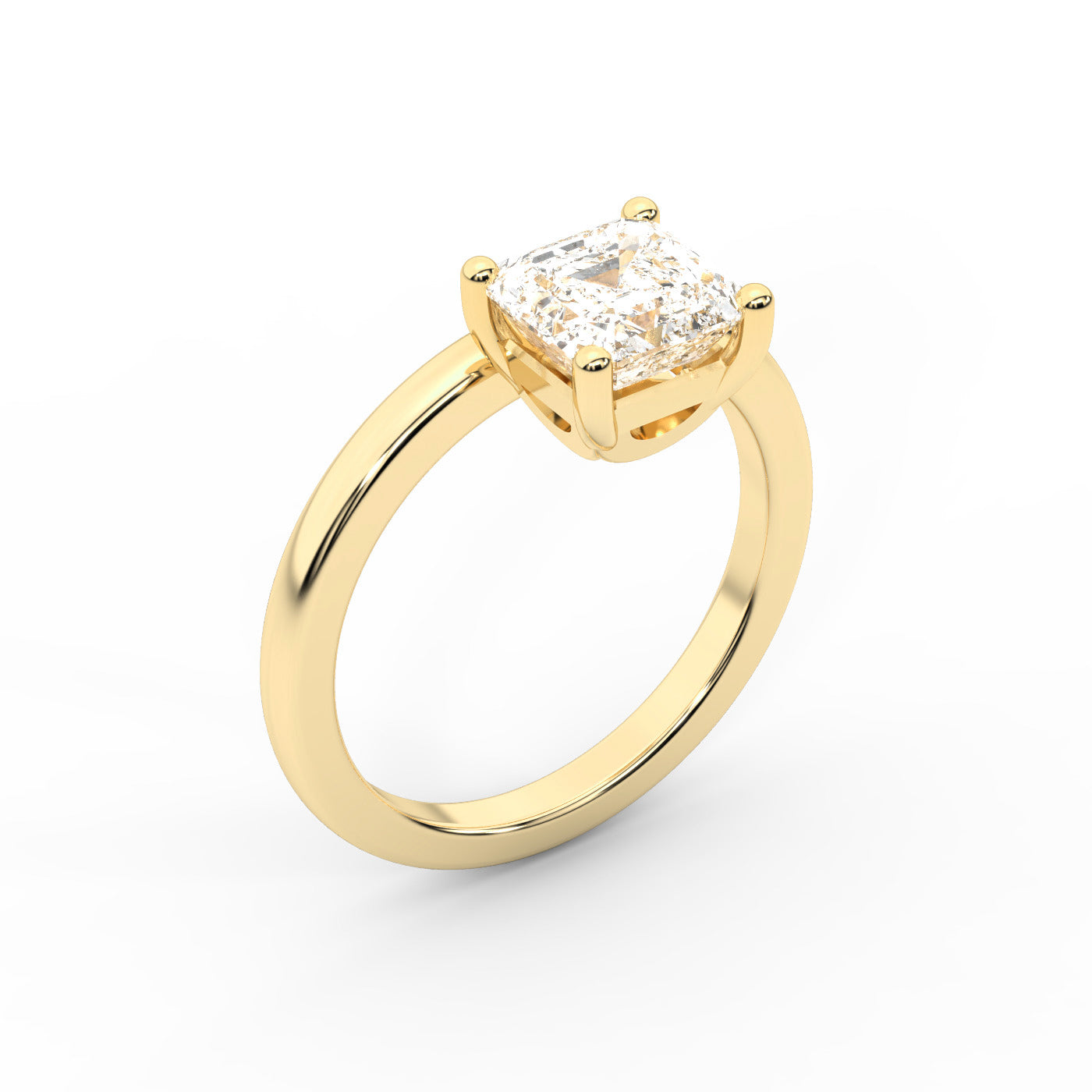 Asscher Cut Lab Grown Diamond Solitaire Engagement Ring in Yellow Gold
