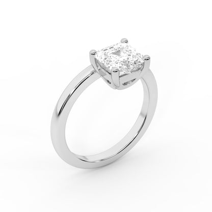 Asscher Cut Lab Grown Diamond Solitaire Engagement Ring in Silver