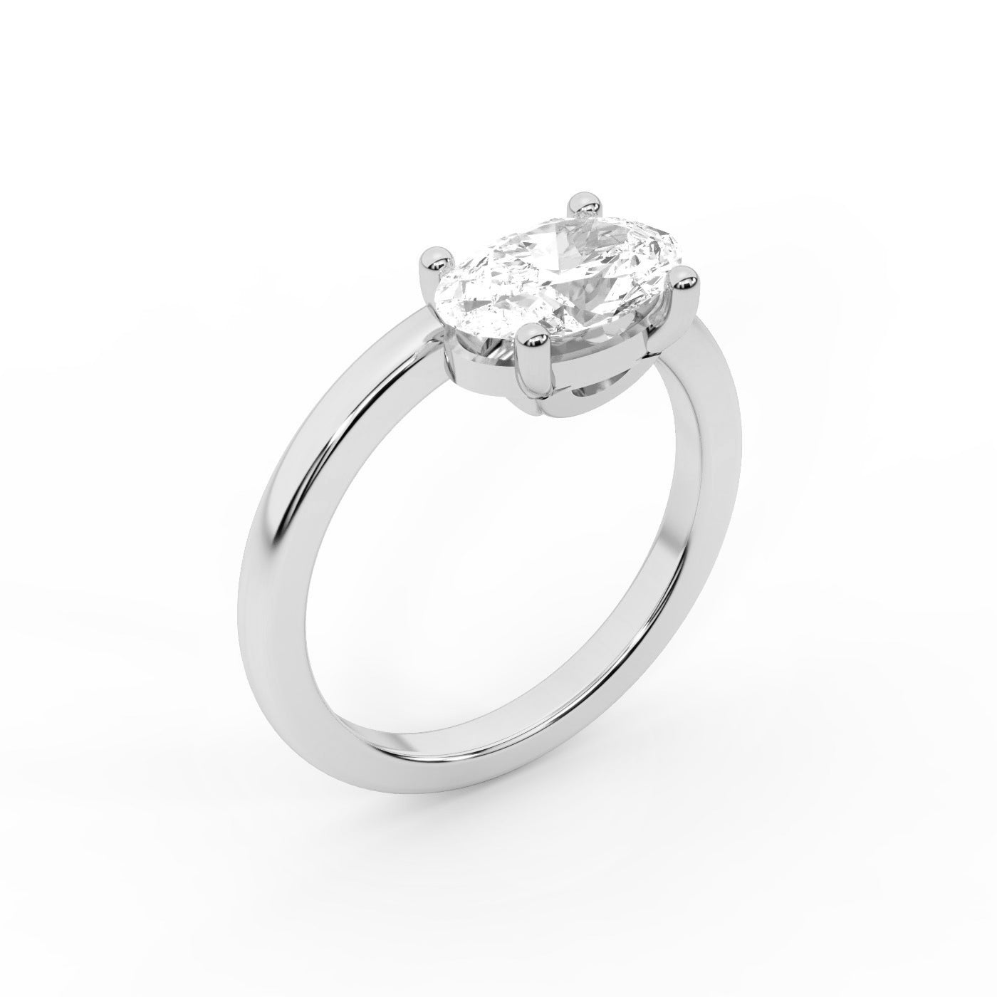 Oval Cut Lab Grown Diamond Engagement Ring in Silver with chevron under-bezel detail