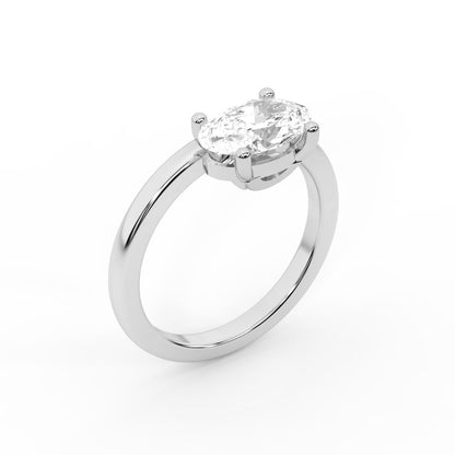 Oval Cut Lab Grown Diamond Engagement Ring in Silver with chevron under-bezel detail