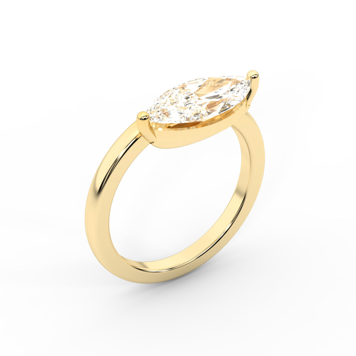 Marquise Cut Lab Grown Diamond Solitaire Engagement Ring in Yellow Gold setting