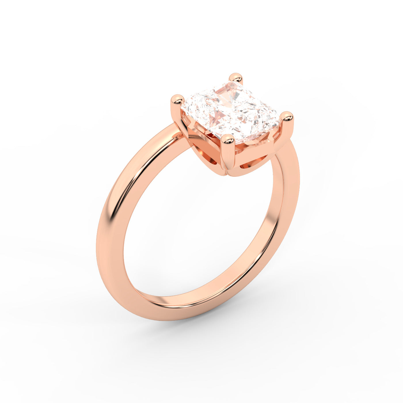 Radiant Cut Lab Grown Diamond Solitaire Engagement Ring in Warm Rose Gold