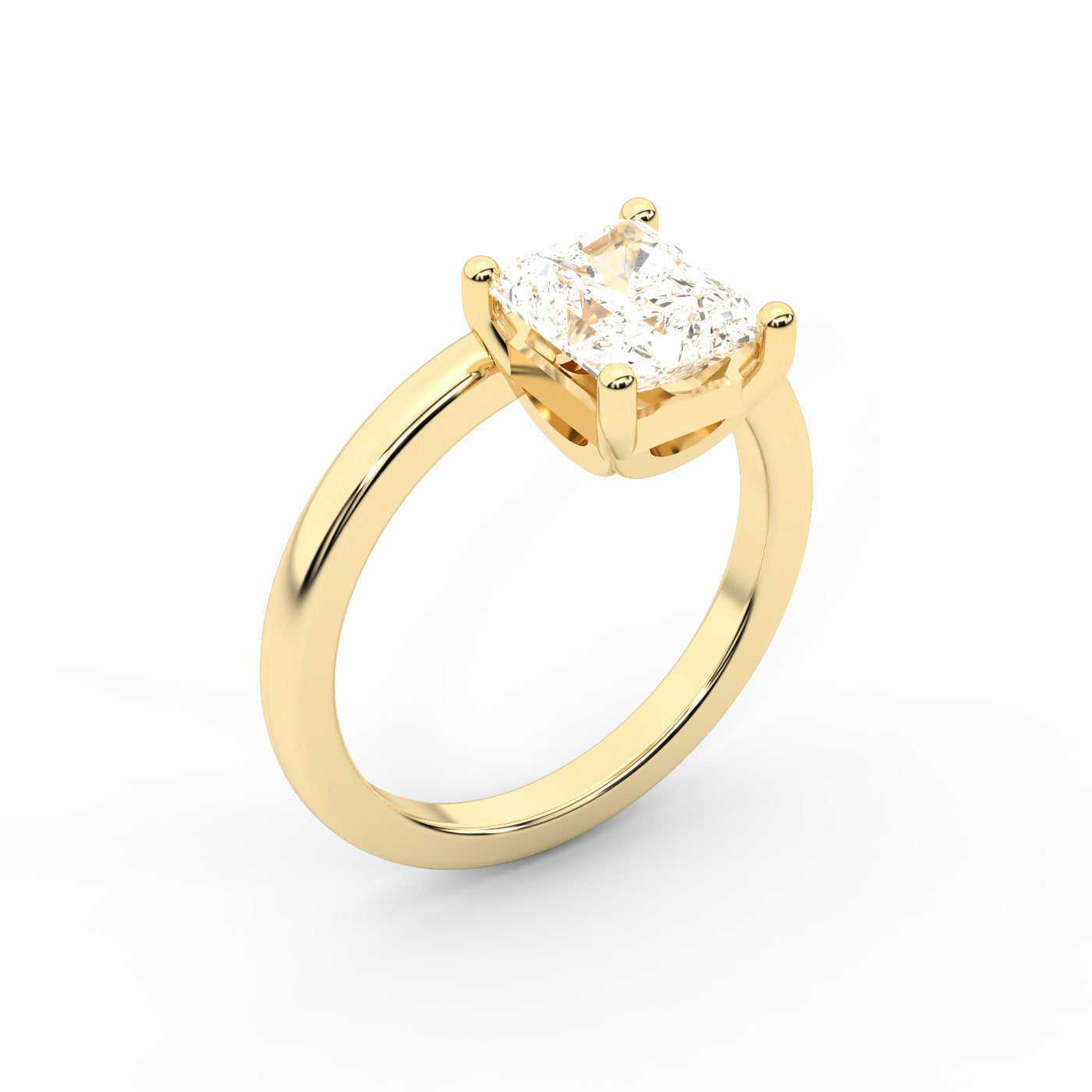 Radiant Cut Lab Grown Diamond Solitaire Engagement Ring in Rich Yellow Gold