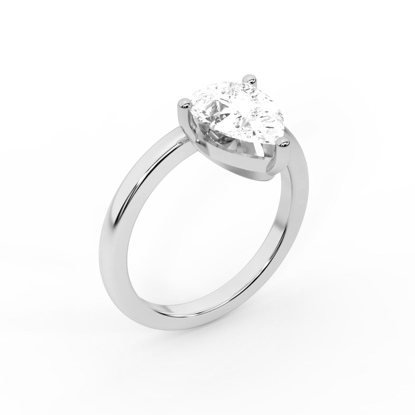 Pear Cut Lab Grown Diamond Solitaire Engagement Ring in Silver showing chevron detail beneath the stone.