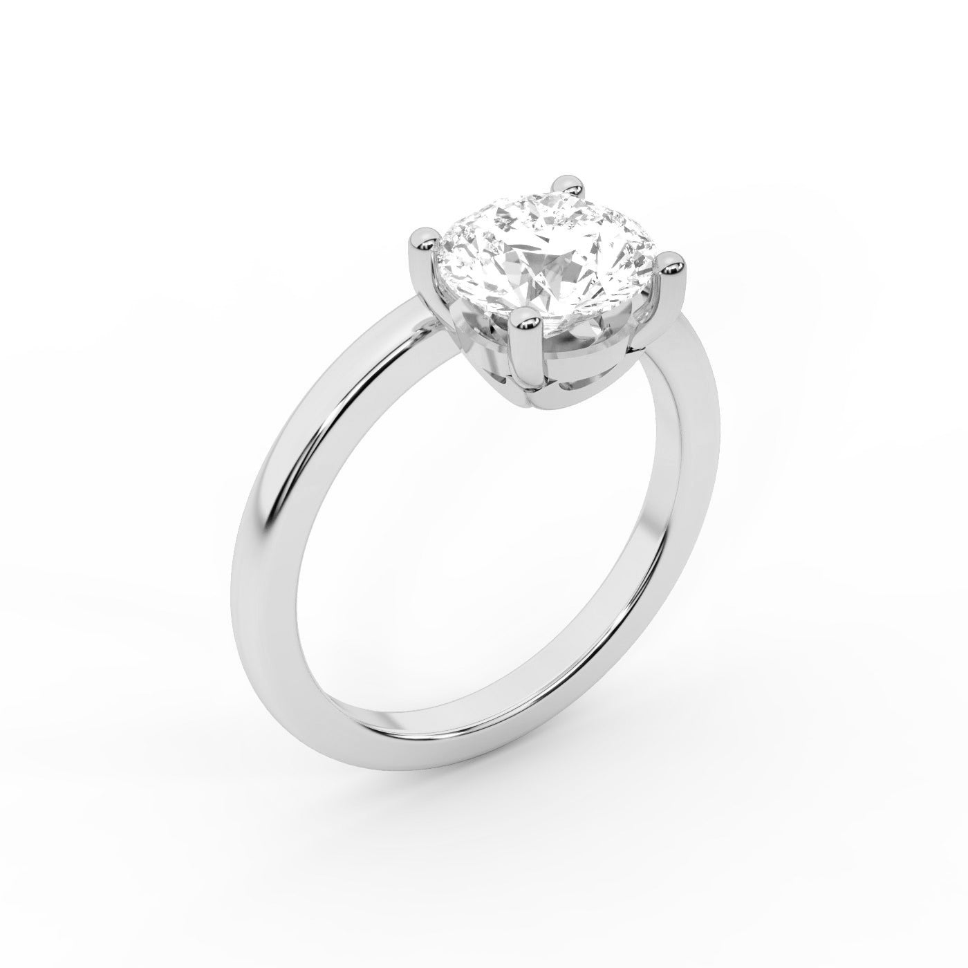 Round Cut Lab Grown Diamond Chevron Solitaire Engagement Ring in Silver