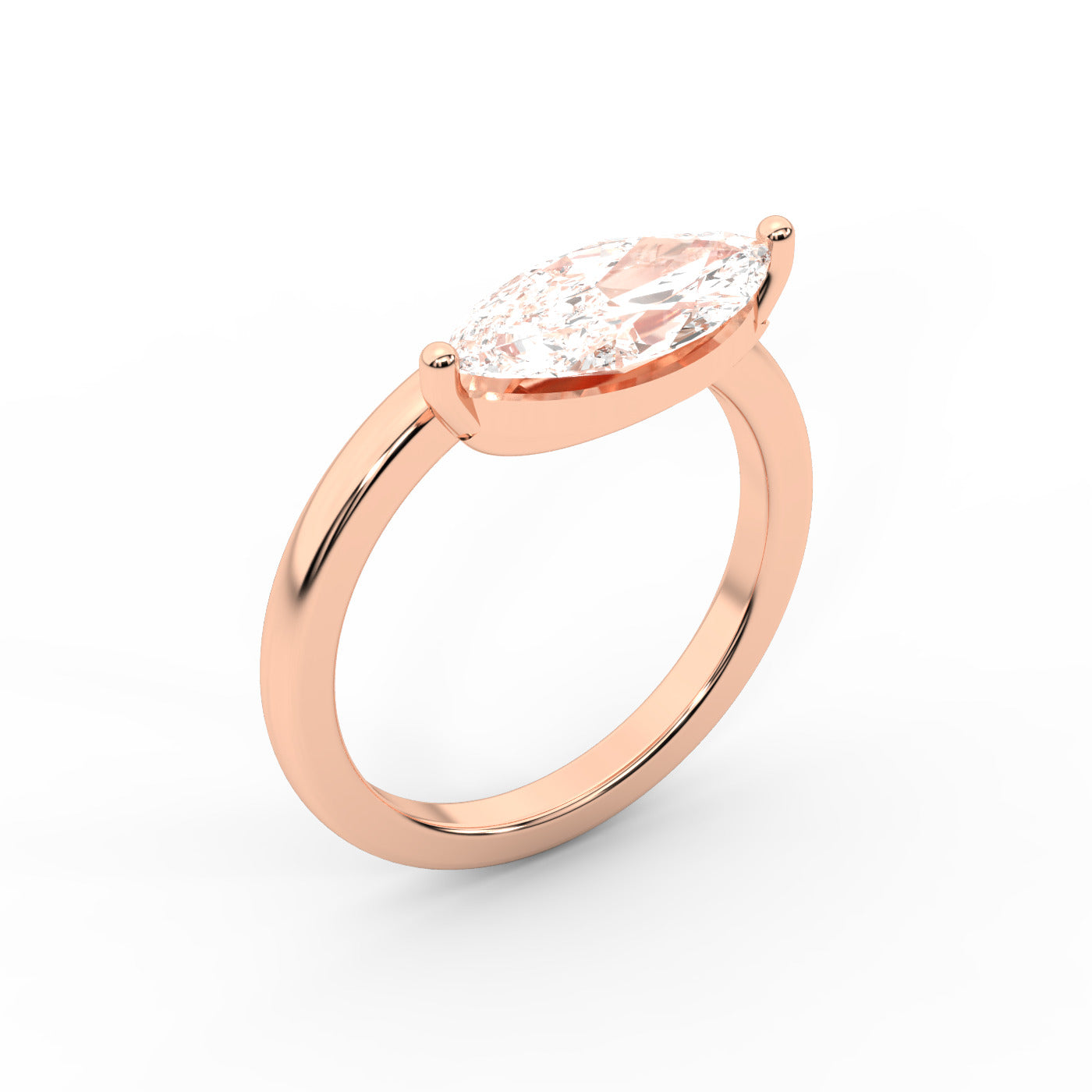 East-West Marquise Cut Lab Grown Diamond Solitaire Engagement Ring in Rose Gold