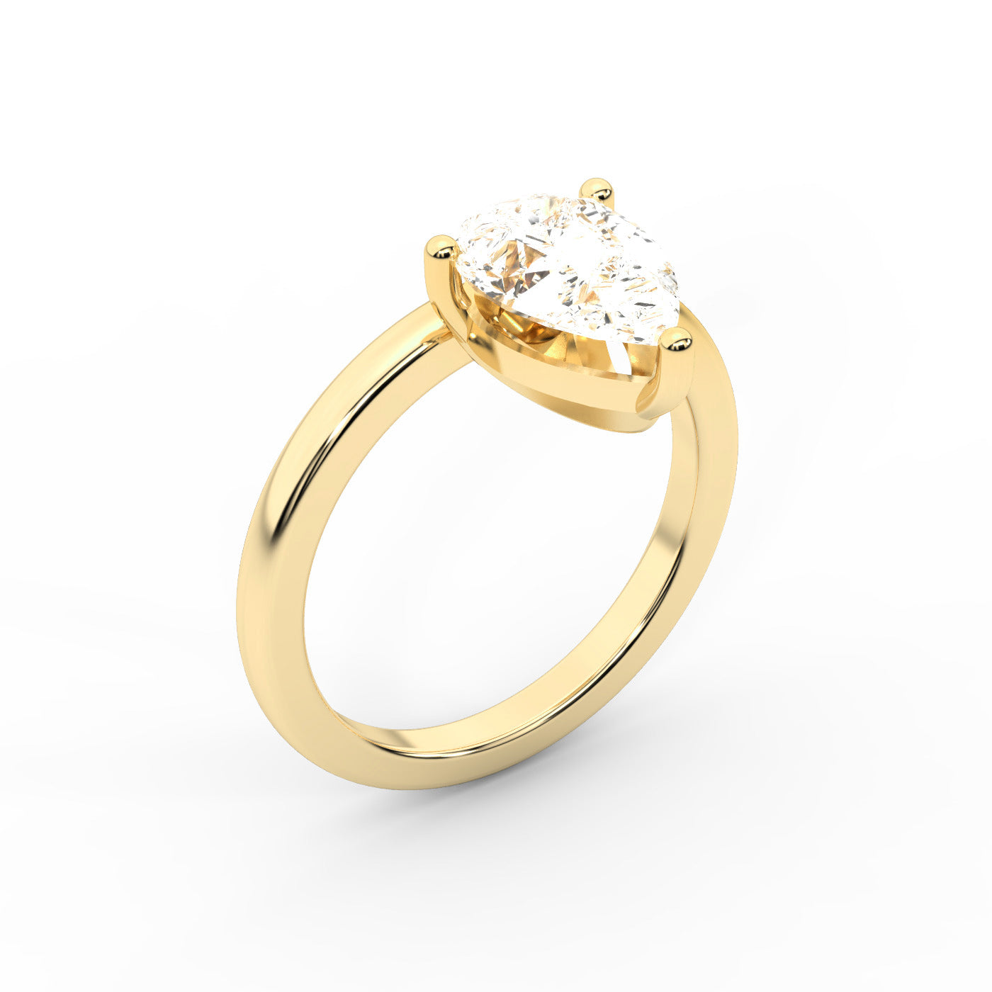 Pear Cut Lab Grown Diamond Solitaire Engagement Ring in Yellow Gold showing traditional band and modern setting.