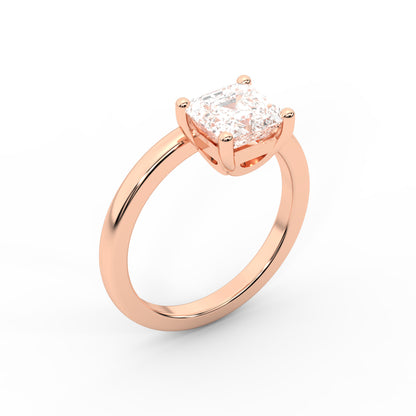 Asscher Cut Lab Grown Diamond Solitaire Engagement Ring in Rose Gold