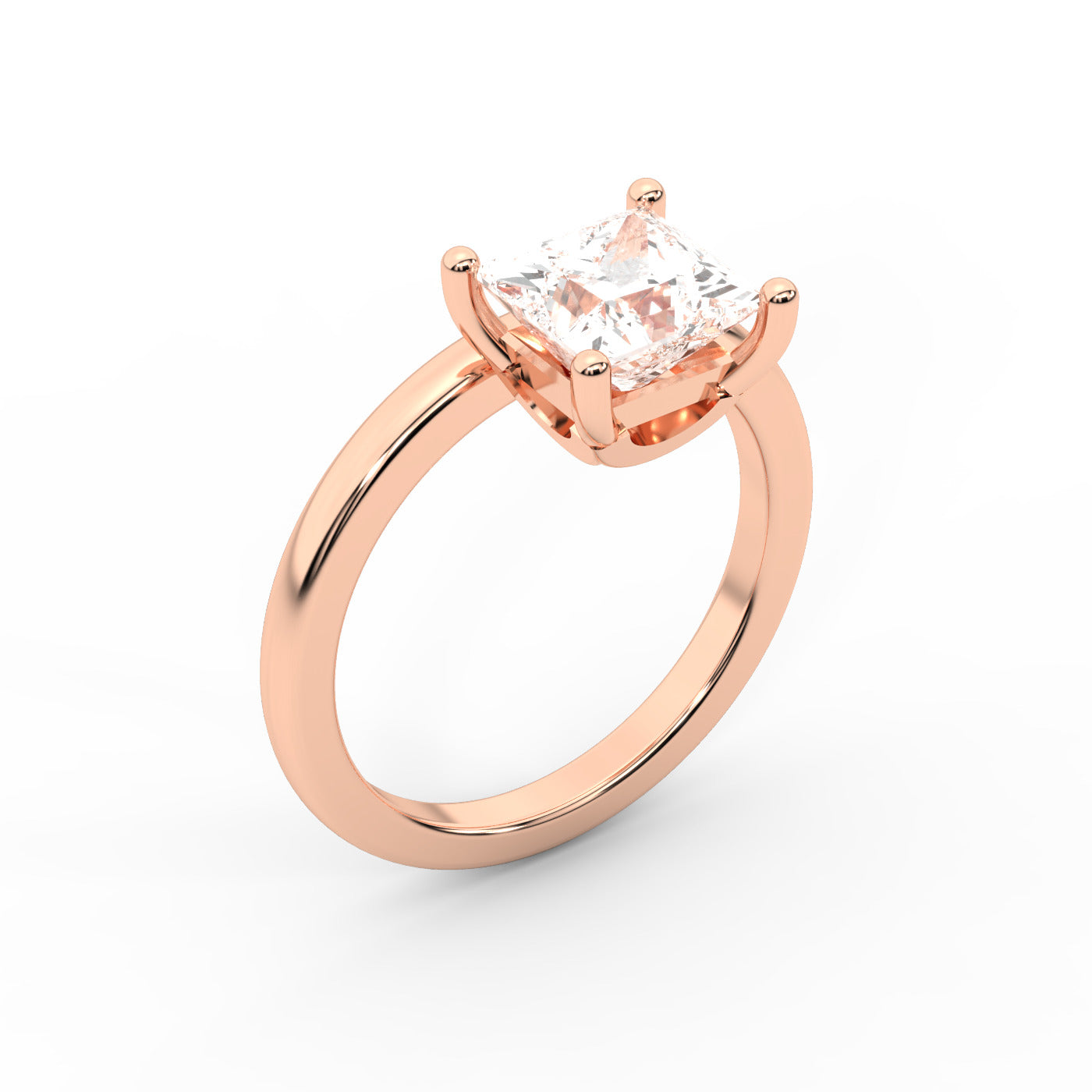 Princess Cut Lab Grown Diamond Solitaire Engagement Ring in Warm Rose Gold