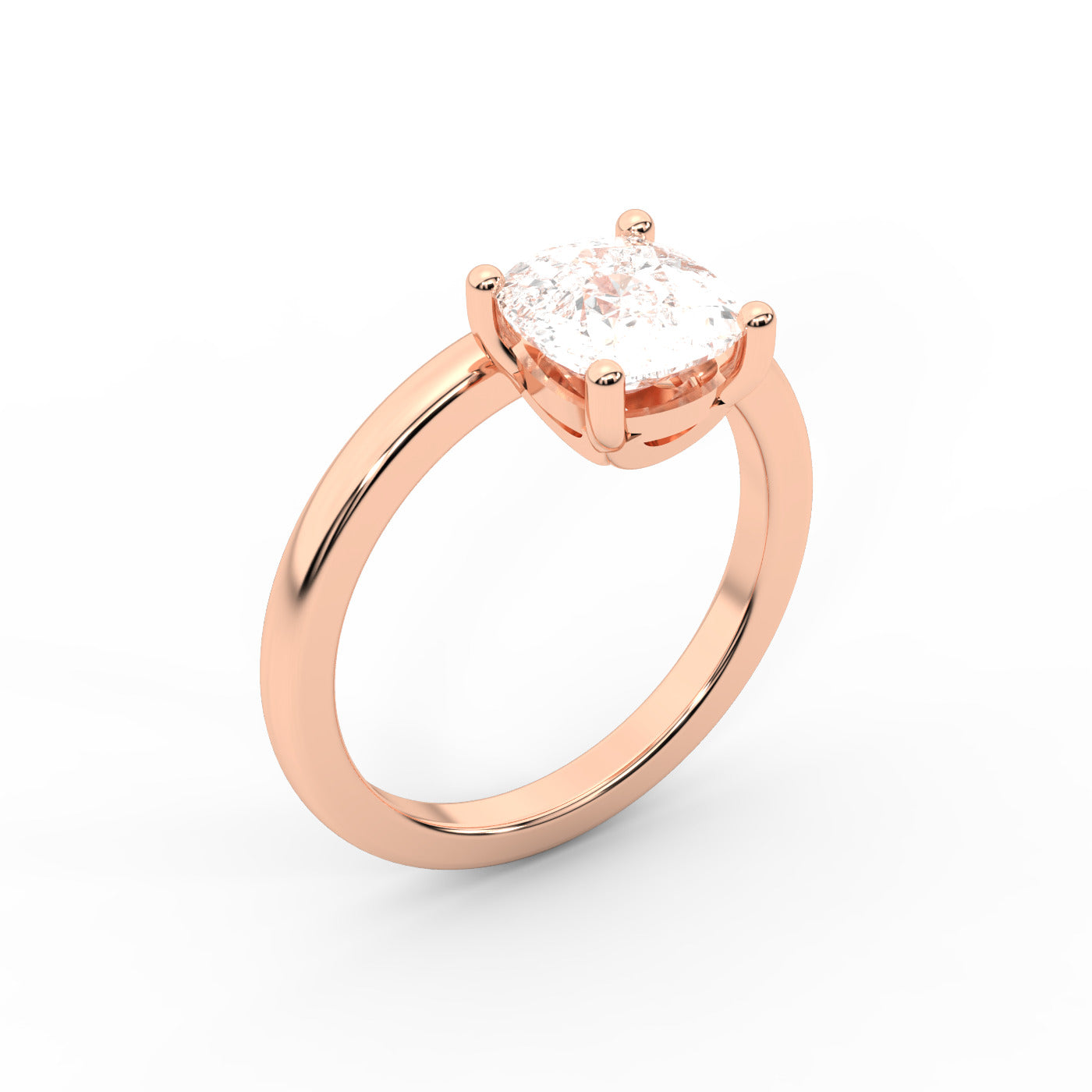 Rose Gold Cushion Cut Lab Grown Diamond Solitaire Engagement Ring showing side profile