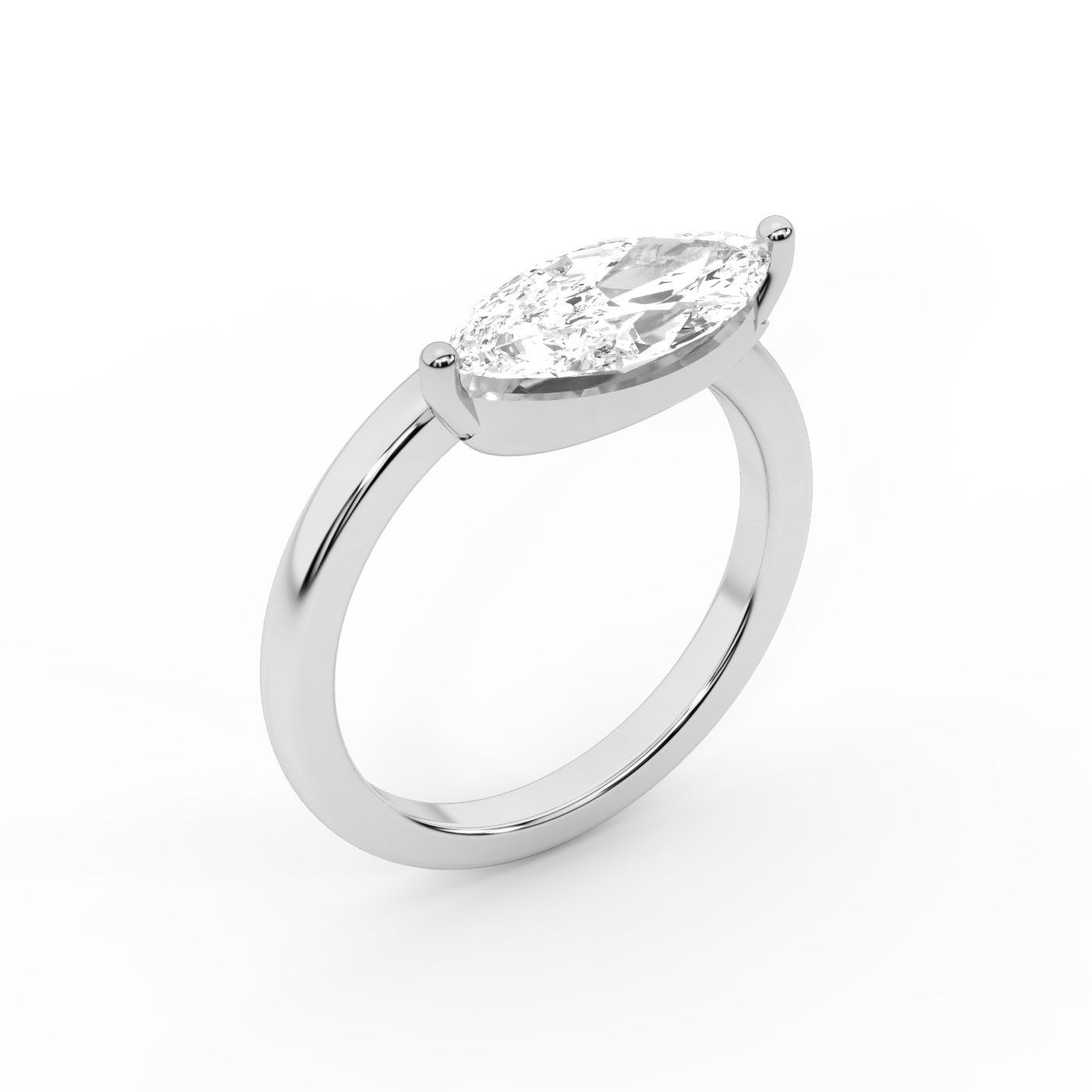 Modern Marquise Cut Lab Grown Diamond Solitaire Engagement Ring in White Gold