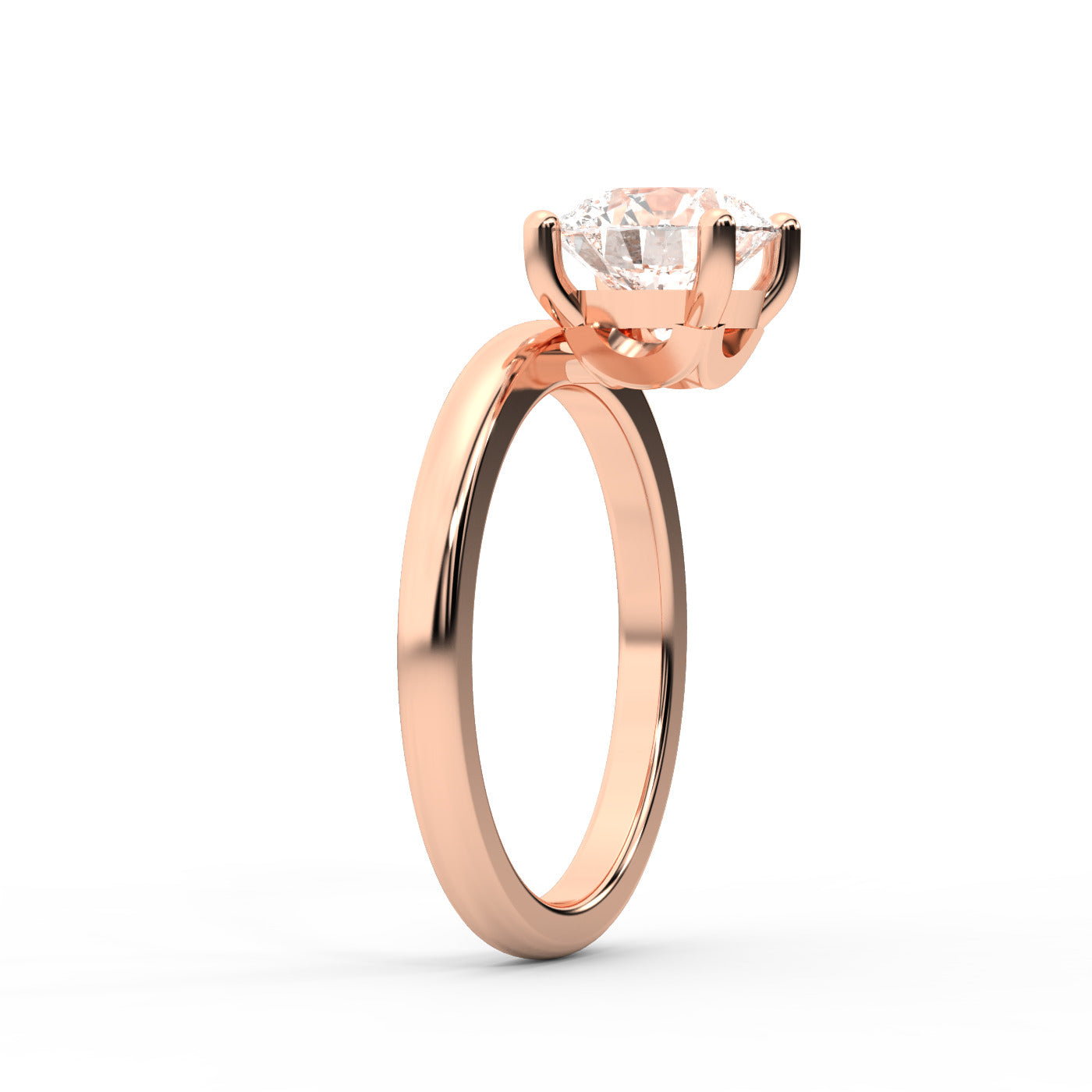 Round Cut Lab Grown Diamond Chevron Solitaire Engagement Ring in Rose Gold