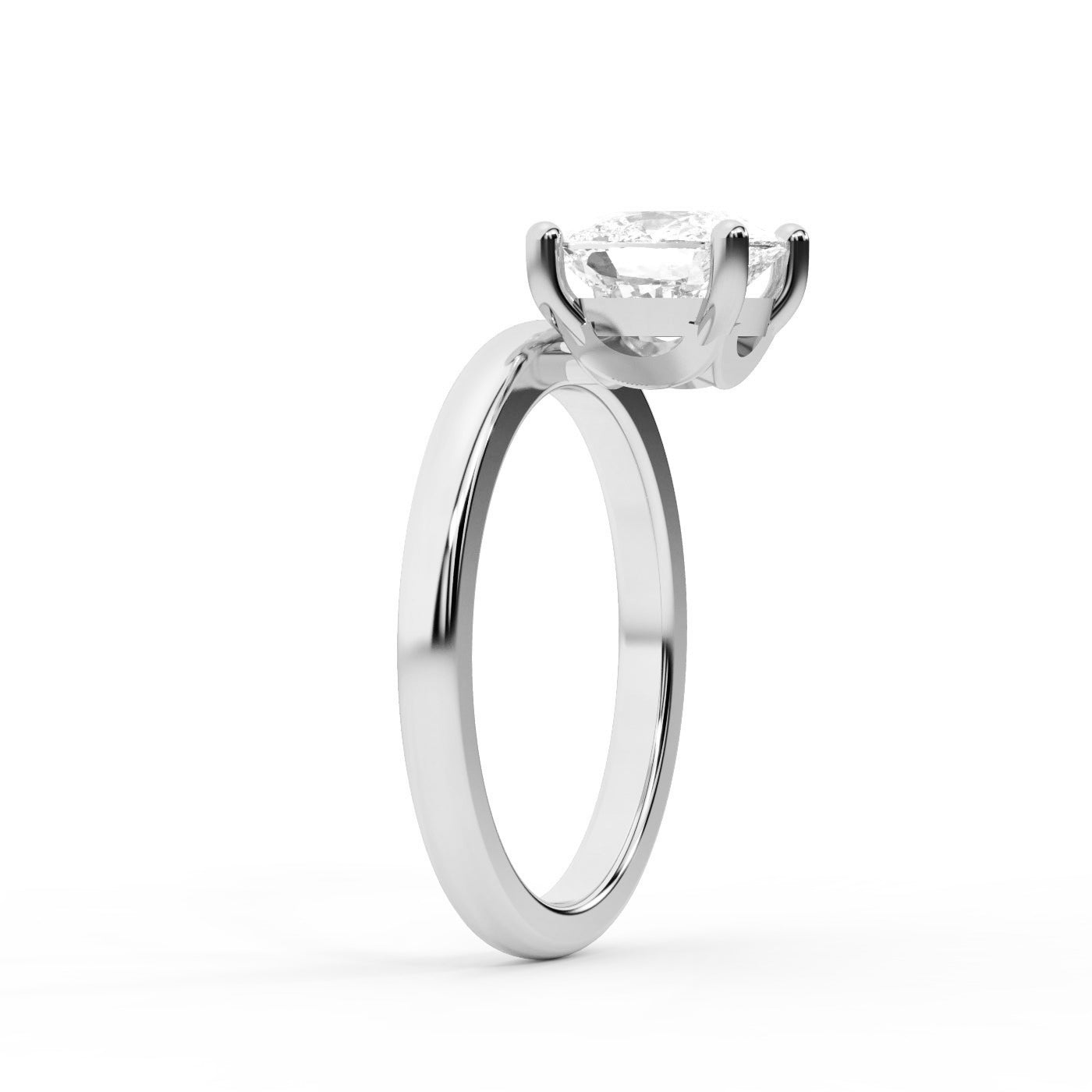 Cushion Cut Lab Grown Diamond Solitaire Engagement Ring in Silver with Chevron Detail