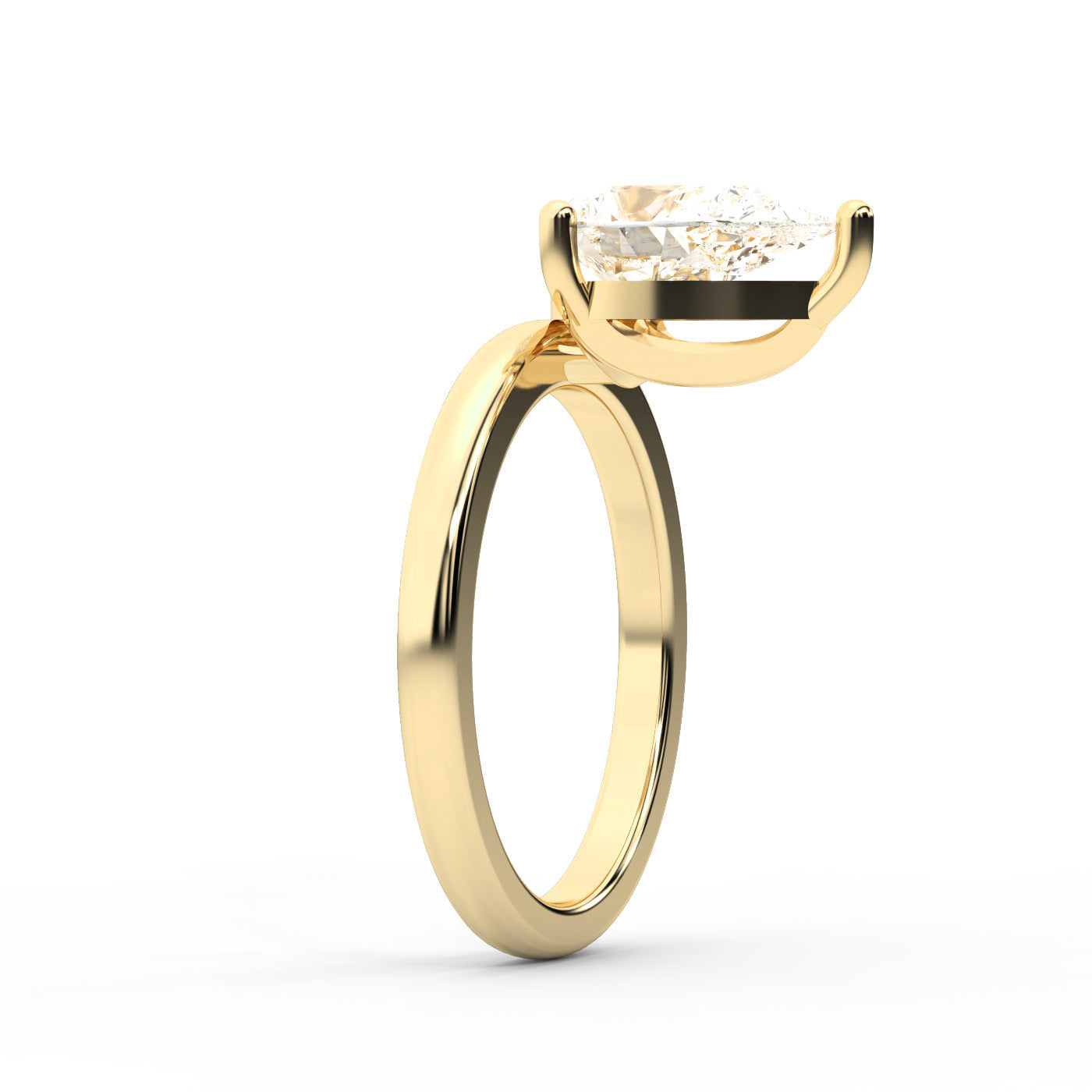 Pear Cut Lab Grown Diamond Solitaire Engagement Ring in Yellow Gold showing traditional band and modern setting.