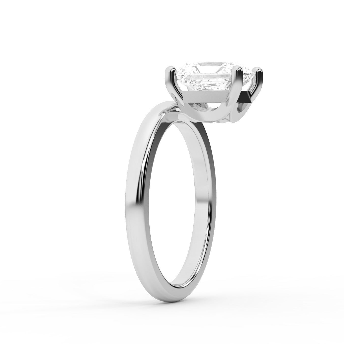 Radiant Cut Lab Grown Diamond Solitaire Engagement Ring in Polished Silver