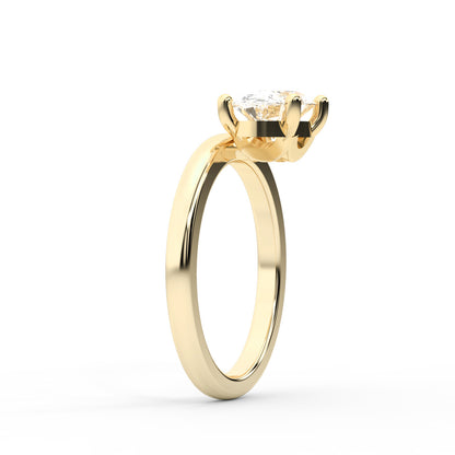 Oval Cut Lab Grown Diamond Engagement Ring in Yellow Gold with chevron under-bezel detail
