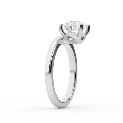 Round Cut Lab Grown Diamond Chevron Solitaire Engagement Ring in White Gold