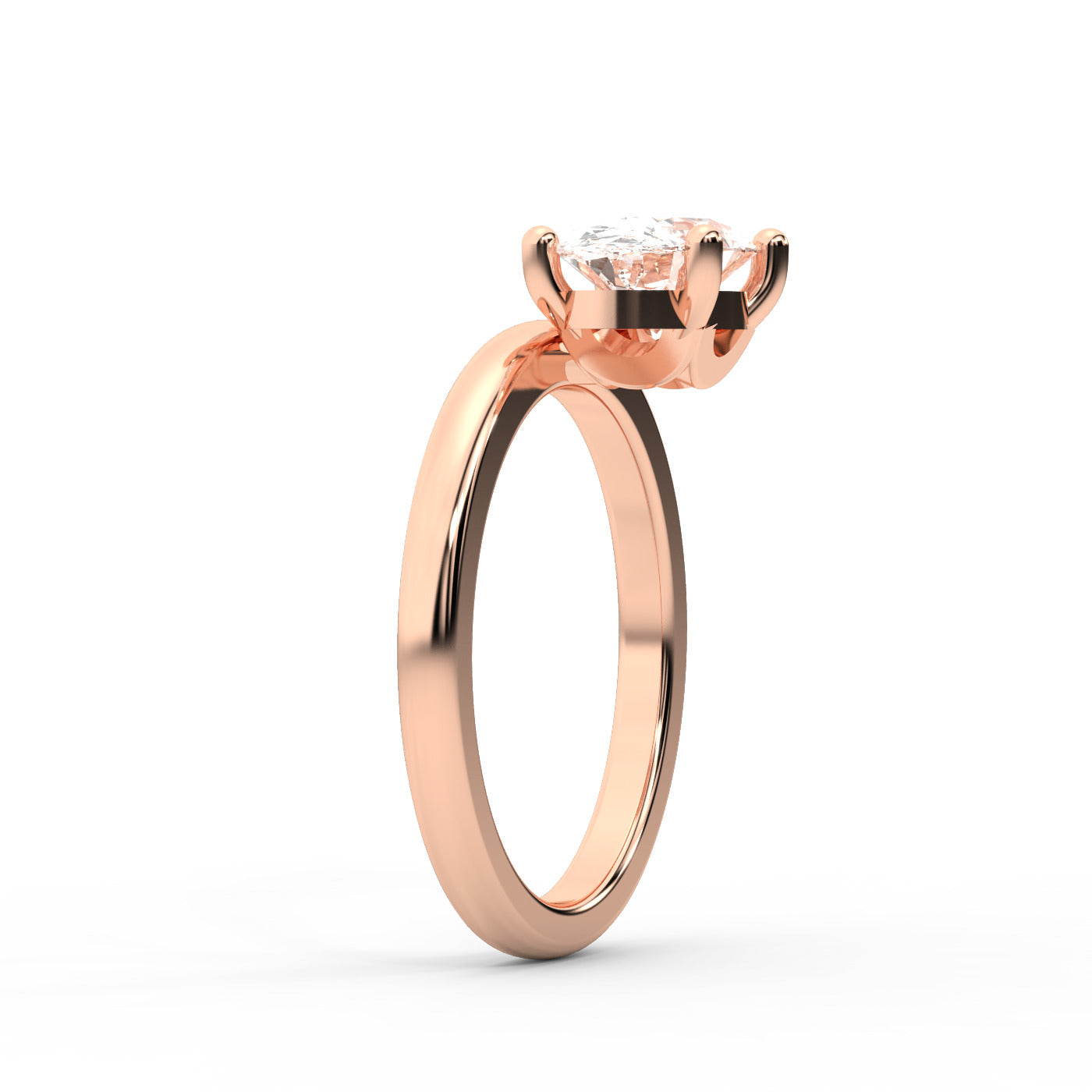 Oval Cut Lab Grown Diamond Engagement Ring in Rose Gold with chevron under-bezel detail