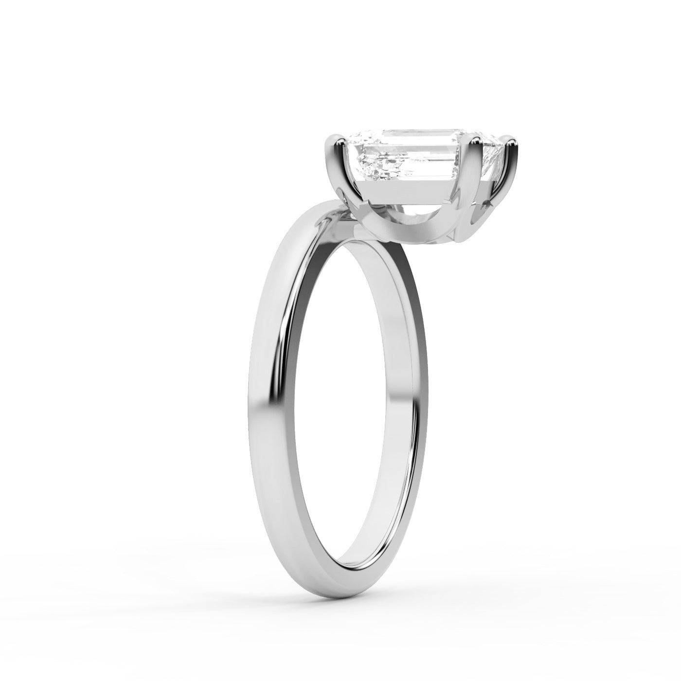 Emerald Cut Lab Grown Diamond Solitaire Engagement Ring in durable Platinum claw setting.