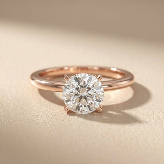 Round Cut Lab Grown Diamond Solitaire Engagement Ring in Rose Gold Cathedral Setting