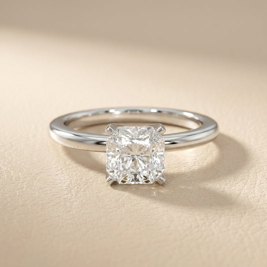 Asscher Cut Lab Grown Diamond Engagement Ring in Platinum showing brilliant facets