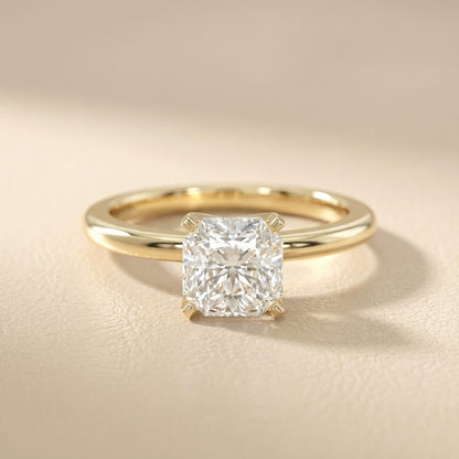 Asscher Cut Lab Grown Diamond Engagement Ring in Yellow Gold with cathedral setting