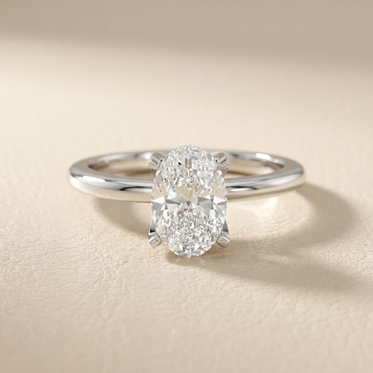 Oval Cut Lab Grown Diamond Engagement Ring in Silver with floral prong setting