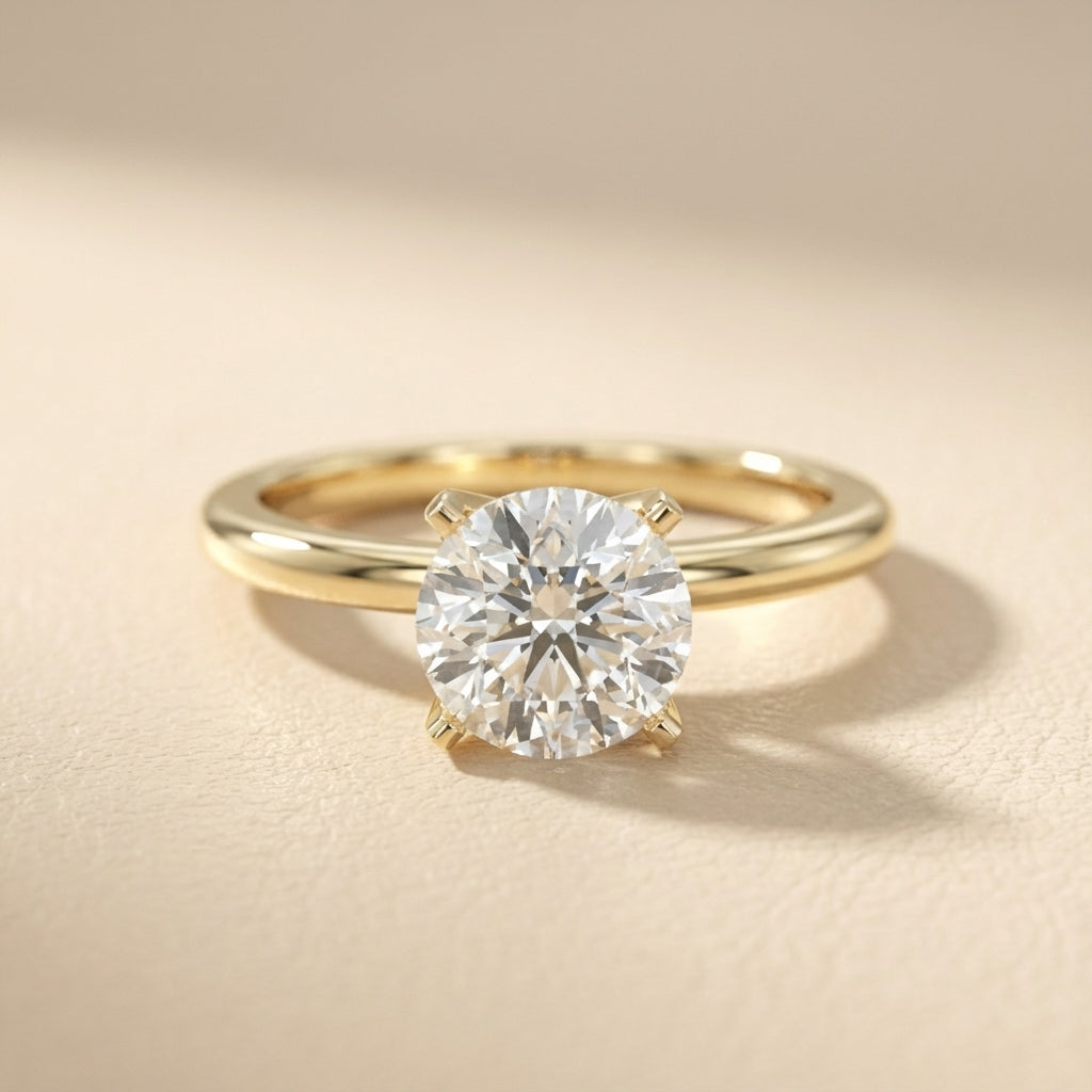 Round Cut Lab Grown Diamond Solitaire Engagement Ring in Yellow Gold Floral Setting