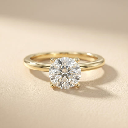 Round Cut Lab Grown Diamond Solitaire Engagement Ring in Yellow Gold Floral Setting