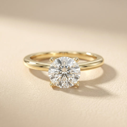 Round Cut Lab Grown Diamond Solitaire Engagement Ring in Yellow Gold Floral Setting