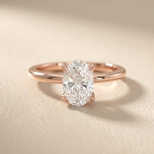 Oval Cut Lab Grown Diamond Engagement Ring in Rose Gold showing floral basket details