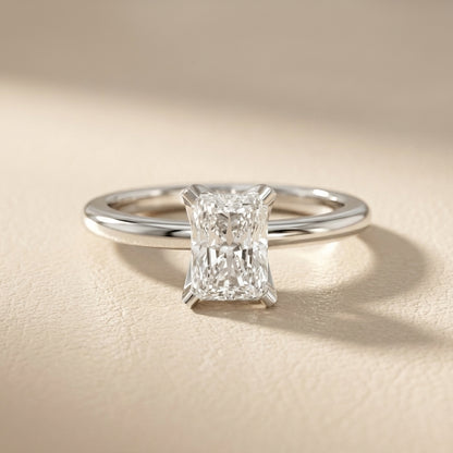 Radiant Cut Lab Grown Diamond Solitaire Engagement Ring in White Gold with Cathedral Setting