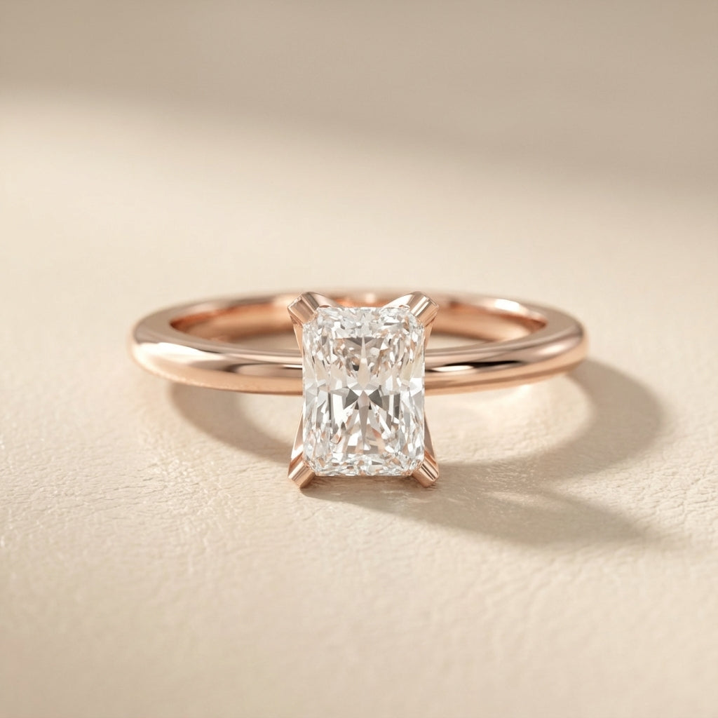 Radiant Cut Lab Grown Diamond Solitaire Engagement Ring in Rose Gold with Cathedral Setting