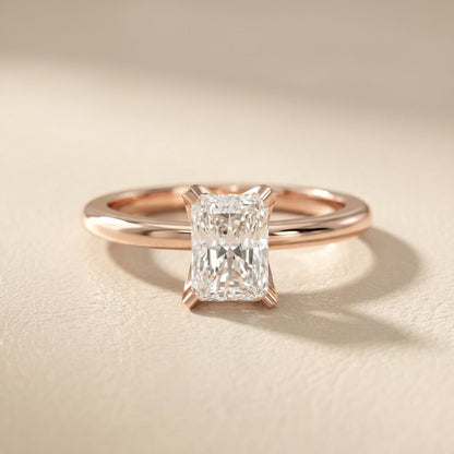Radiant Cut Lab Grown Diamond Solitaire Engagement Ring in Rose Gold with Cathedral Setting
