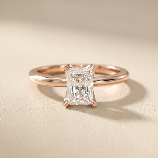 Radiant Cut Lab Grown Diamond Solitaire Engagement Ring in Rose Gold with Cathedral Setting