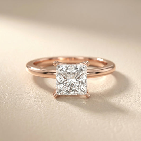 Princess Cut Lab Grown Diamond Solitaire Engagement Ring in Rose Gold side profile view