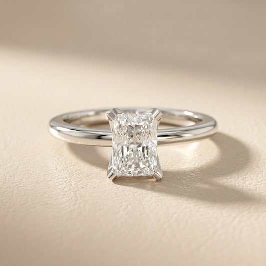 Radiant Cut Lab Grown Diamond Solitaire Engagement Ring in Silver with Cathedral Setting